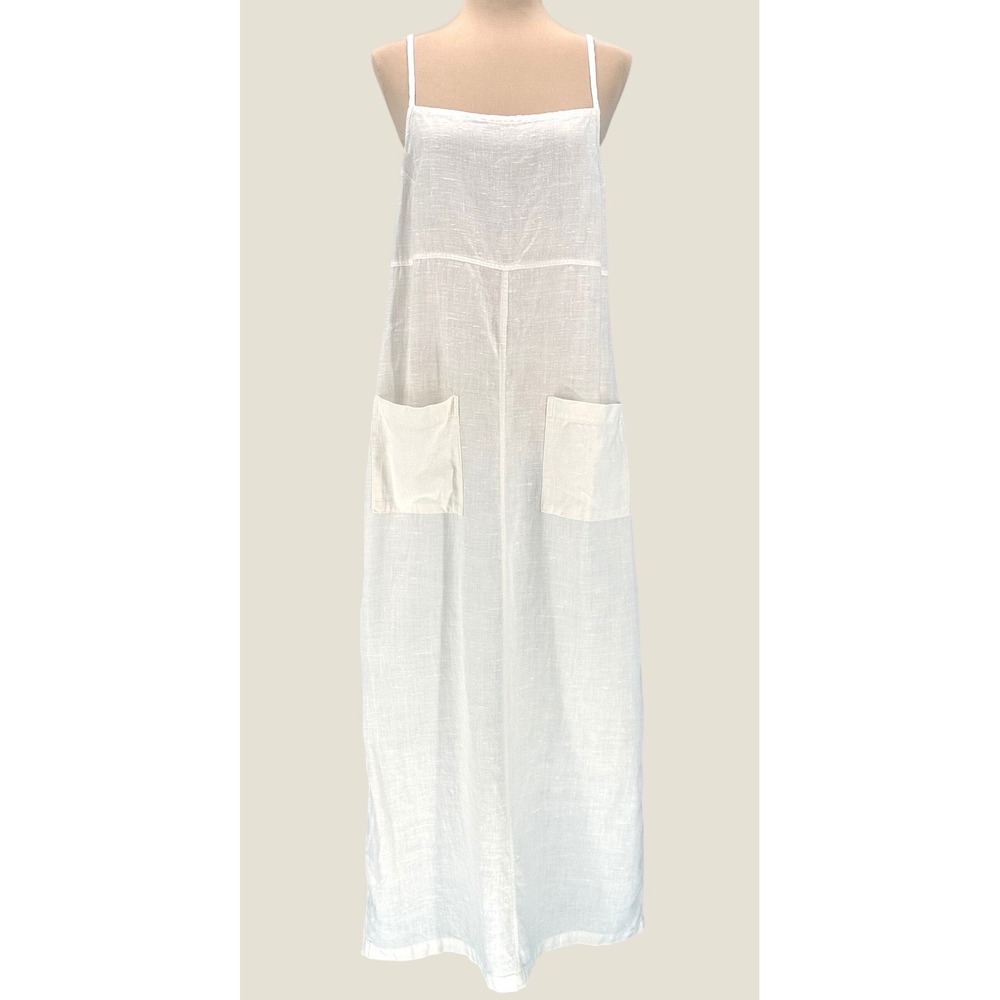 Chicos Design White Linen Oversized Maxi Dress Womens Size 0 S Minimalist Luxury